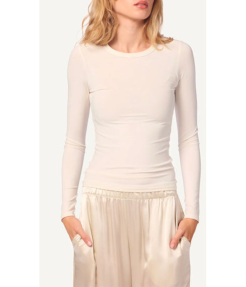 Quincy RIbbed Fitted Crewneck -Gardenia